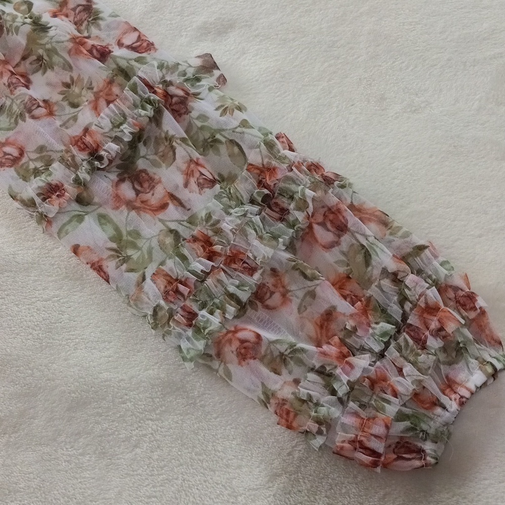 INC International Concepts Pink Rose Floral Chiffon Ruffle Smocked Blouse Small - Picture 9 of 15